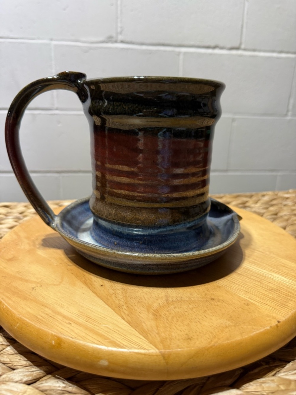 Nedza USA Pottery. Handmade microwave bacon cooker mug w/ tray and pour spout .